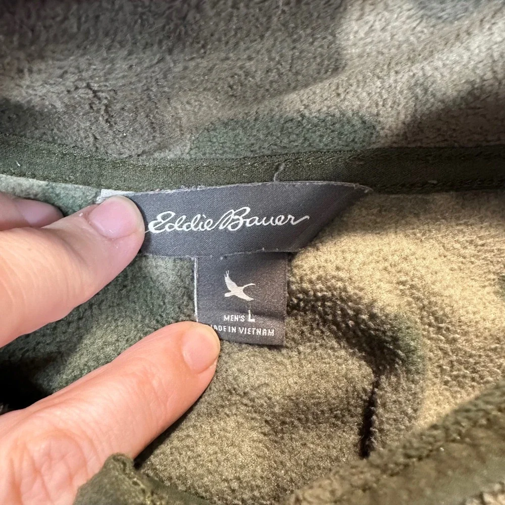 Eddie‎ Bauer Fleece Pullover Mens XL Green Camo Snap Neck Outdoor Gorpcore